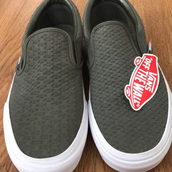 green suede vans slip ons